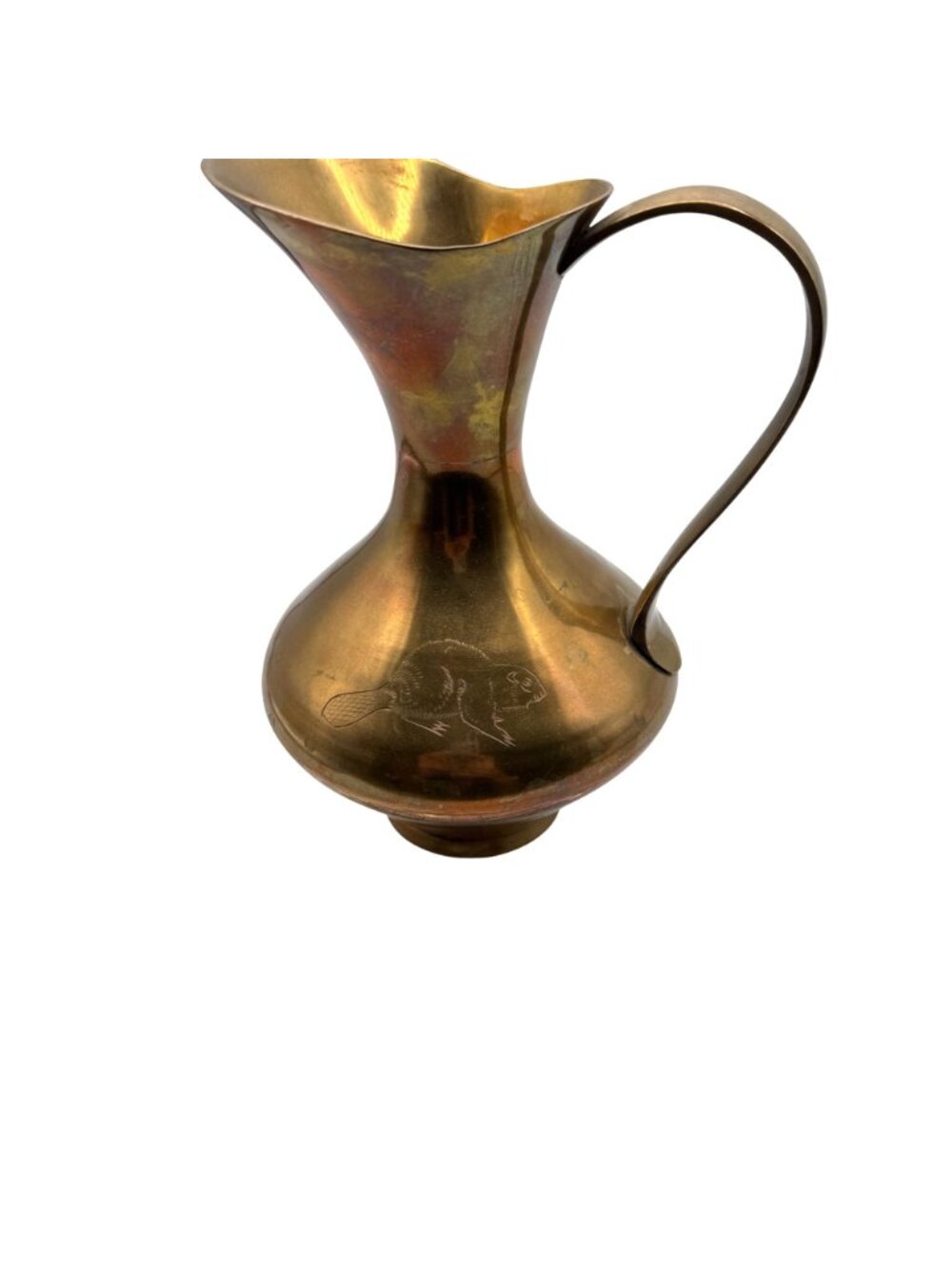 Vintage Hudson Bay Brass Pitcher 7.5" Etched Beaver Design 1970s Decorative - Picture 6 of 14